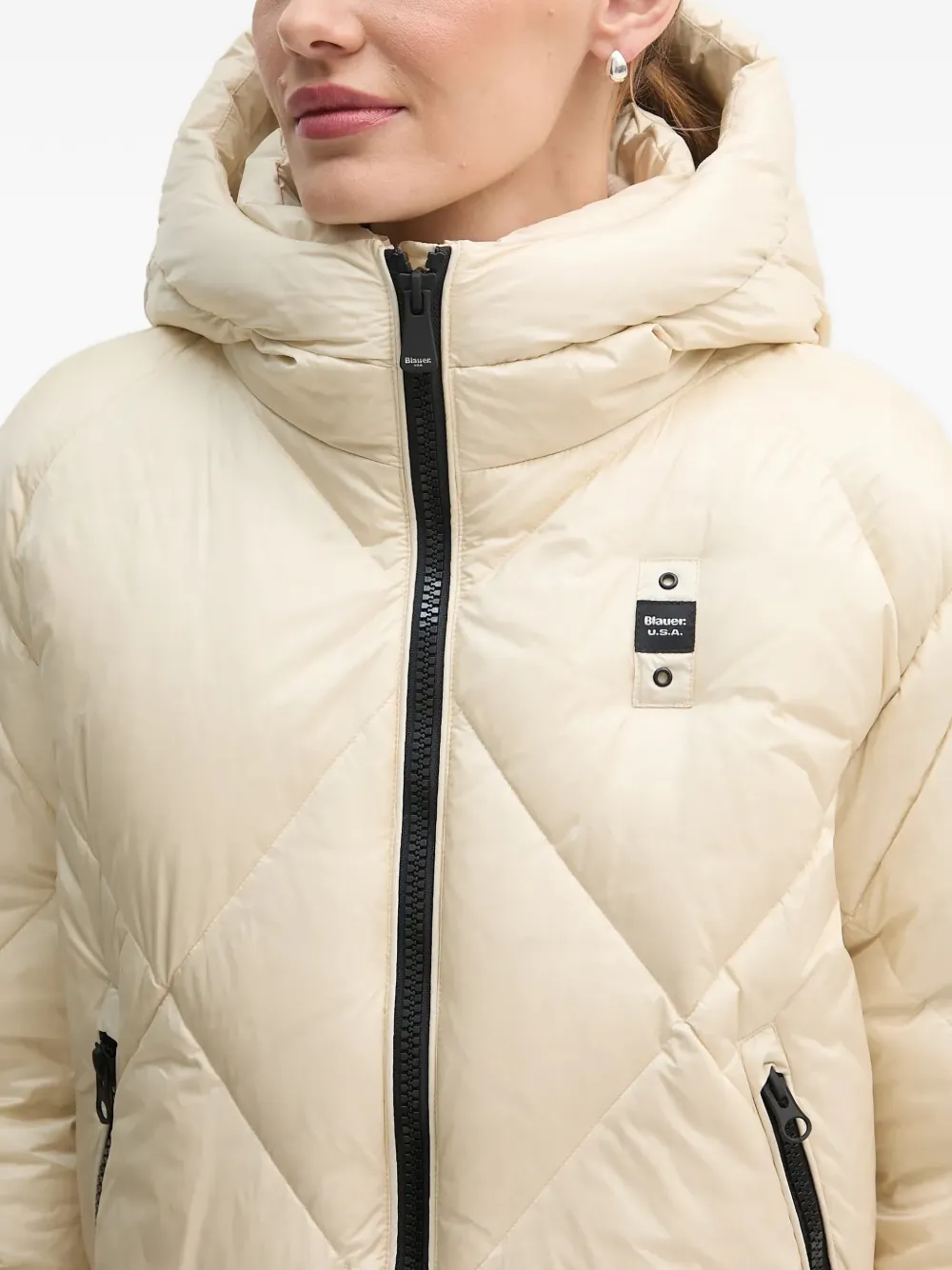 Blauer Gevoerd jack met capuchon Beige