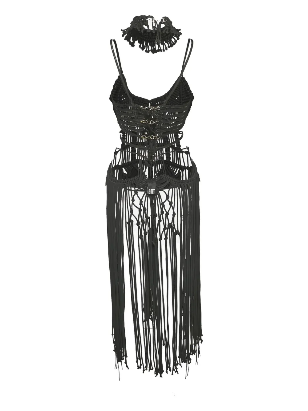 Karima macrame midi dress - Zwart