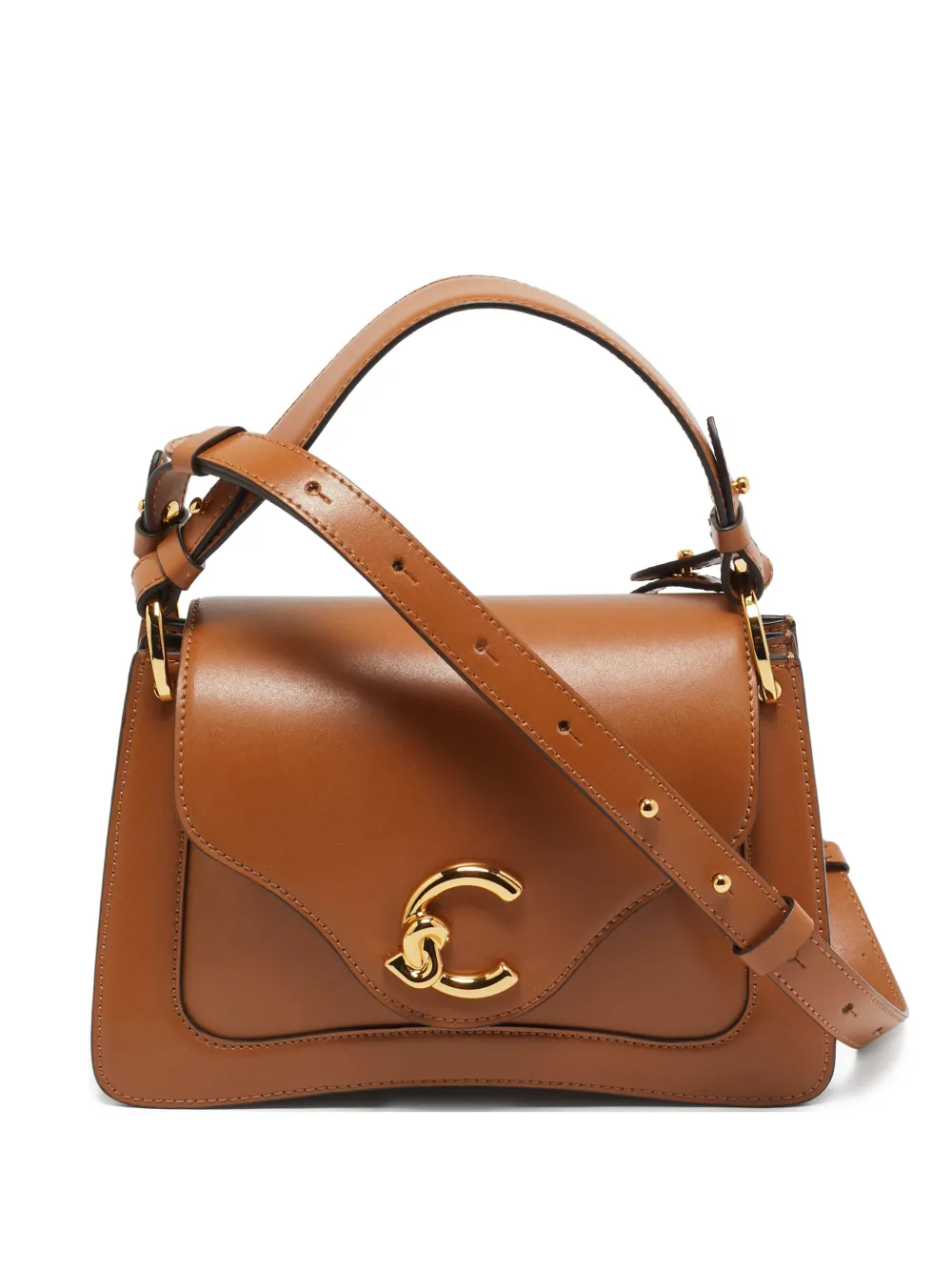 Coccinelle C-Me flap-top leather shoulder bag - Marrone