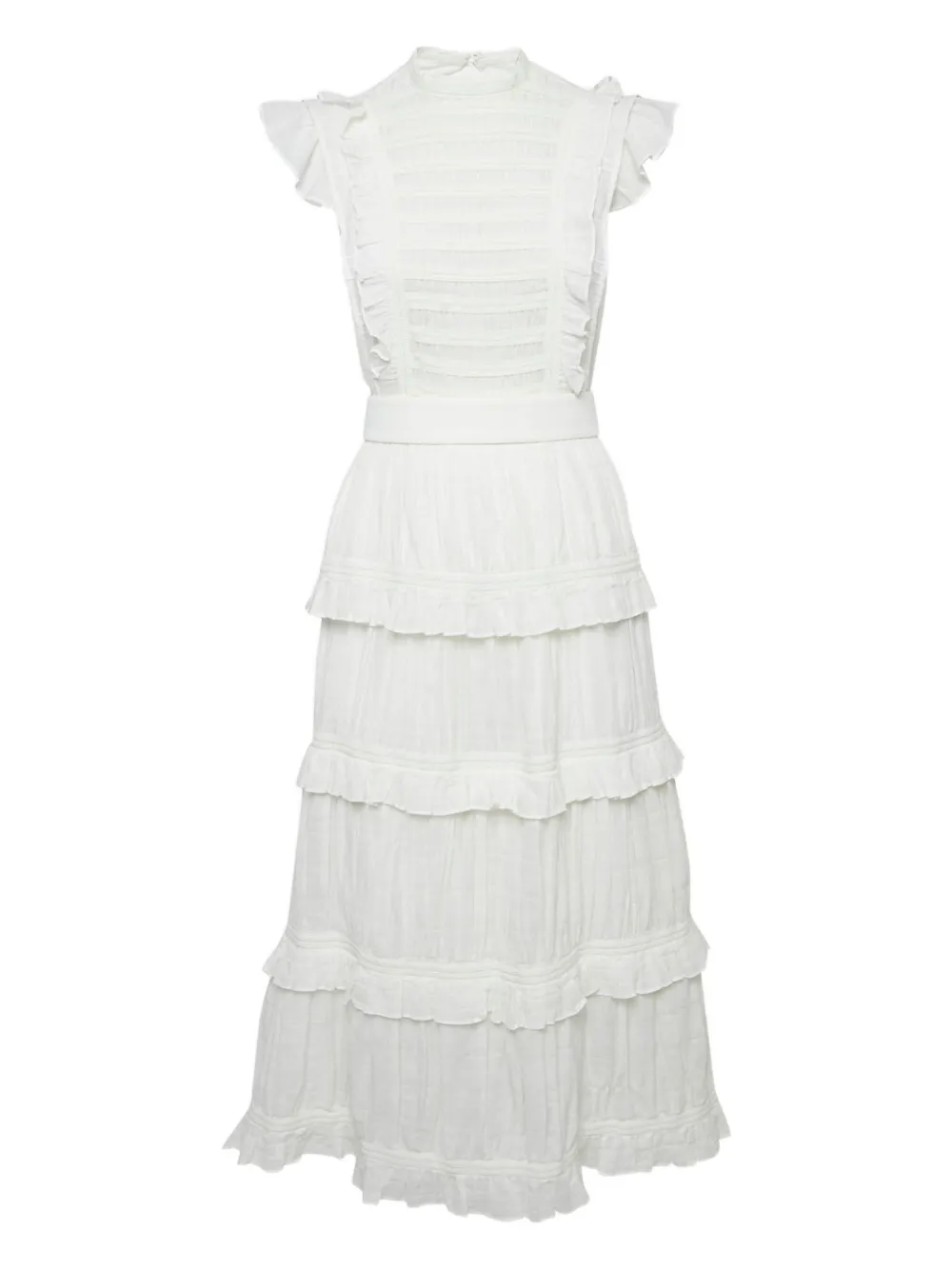 Pre-owned Sir Aurelie Tiered Midi Dress In White