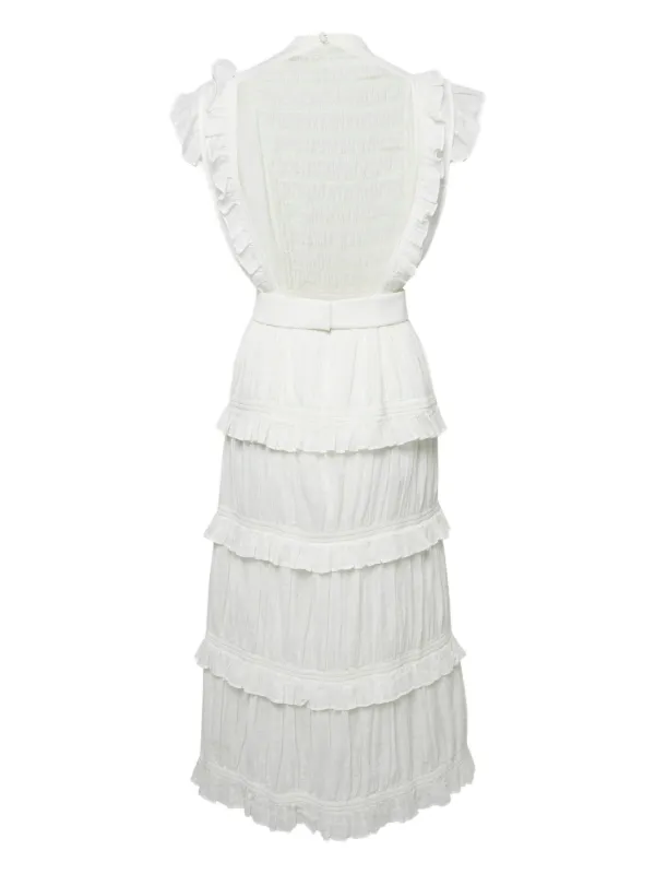 satin cream midi dress OCEAN SHEEN TENDER CREAM WOVEN MIDI DRESS CREAM / S