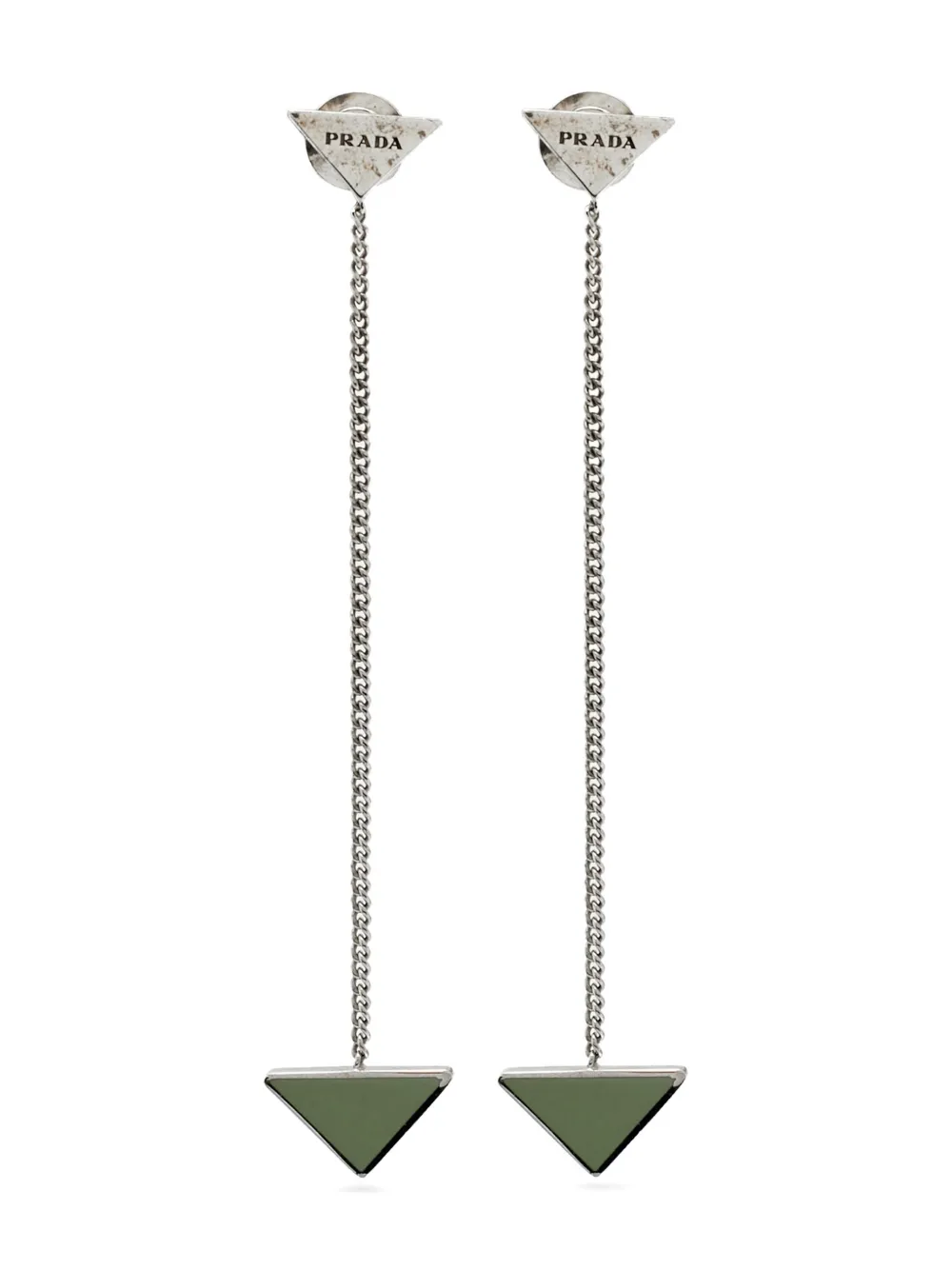 Prada Pre-Owned triangle-enamel chain earrings | plateado | Image 1