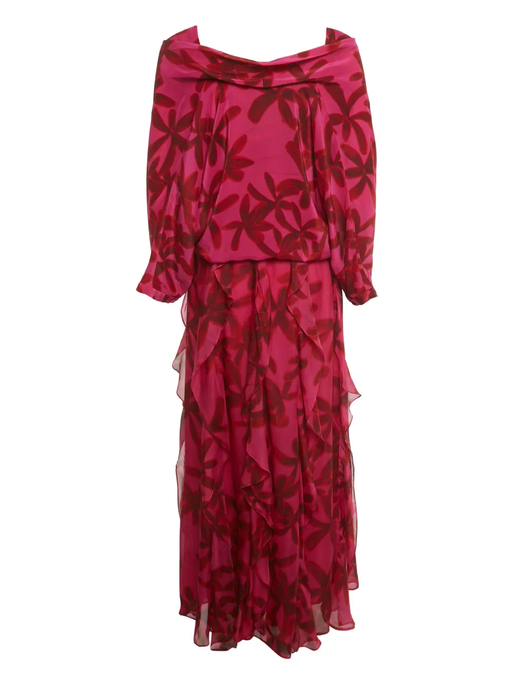 Carolina Herrera Vintage silk floral-print maxi dress - Roze
