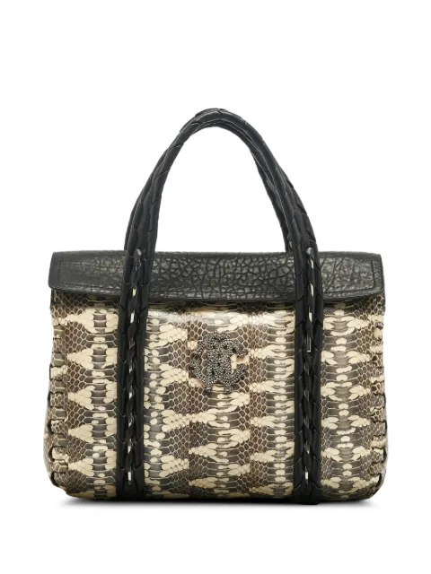 Roberto Cavalli Watersnake panelled leather tote bag
