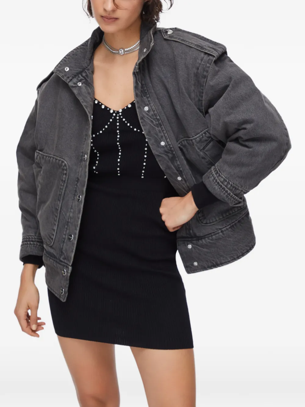 LIU JO jewel-embroidered denim jacket - Grigio