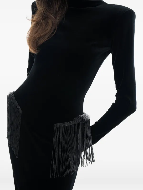 ana radu black dress Ana Radu Long-sleeve Fringed Dress