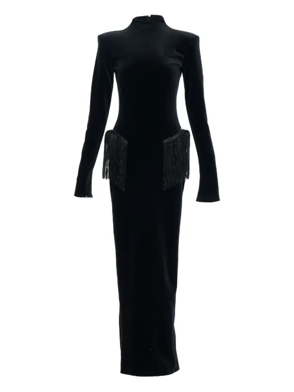 ana radu black dress Ana Radu floral-lace long-sleeve Maxi Dress | Black