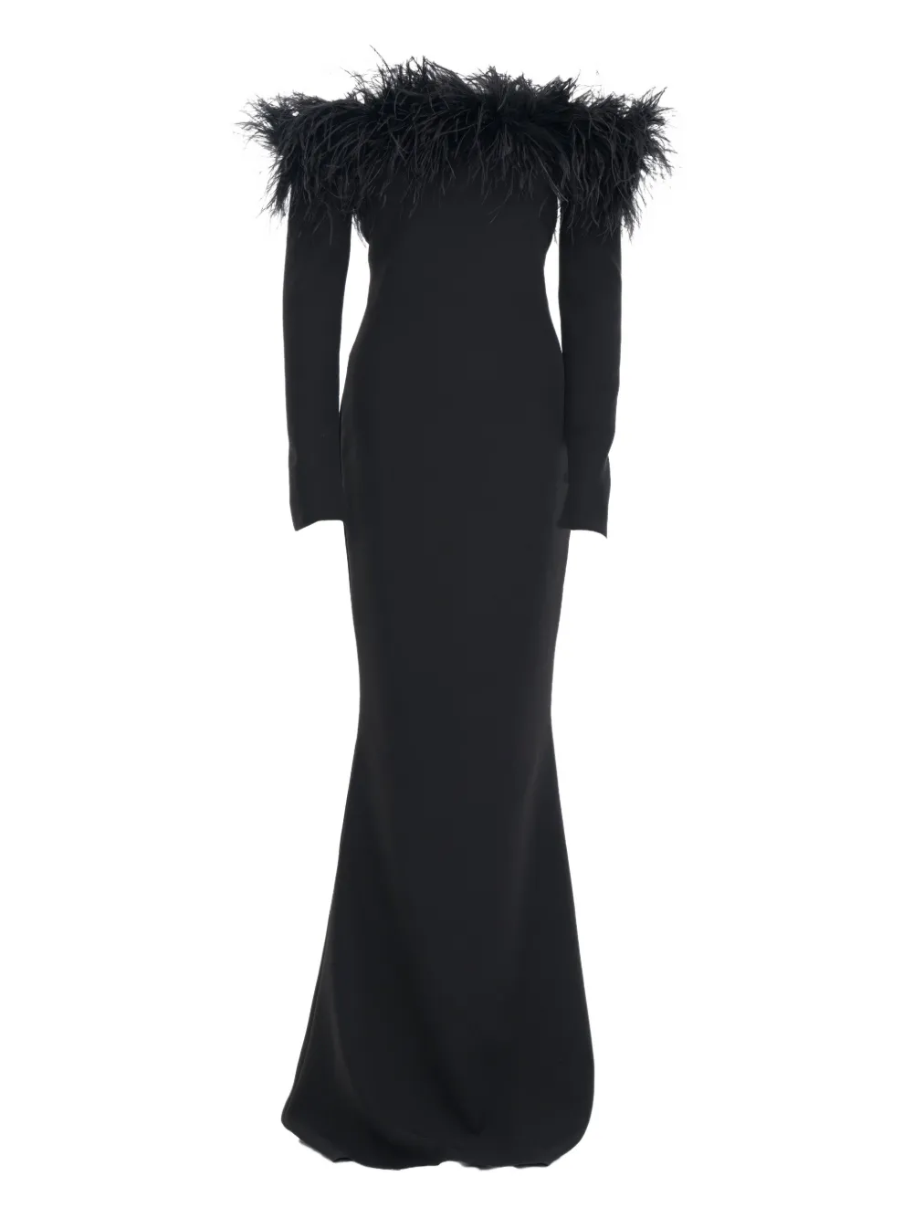 Ana Radu off-shoulder feather-trim gown - Nero