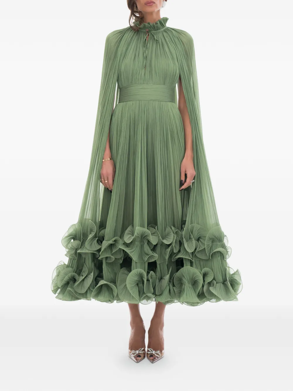 Ana Radu ruffled cape dress - Groen