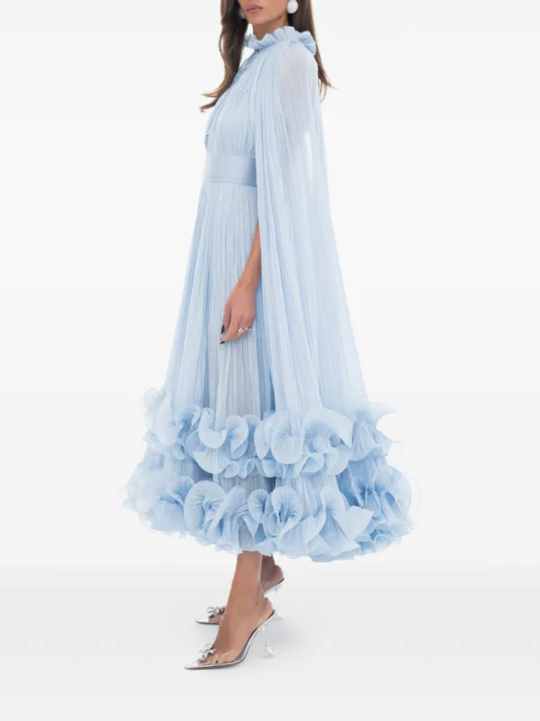 blue ruffle cape dress Sky Blue Lace A Line Open Back V Neck Long Prom Dresses, Sky Blue Lace –  Lwt Dress main image 1