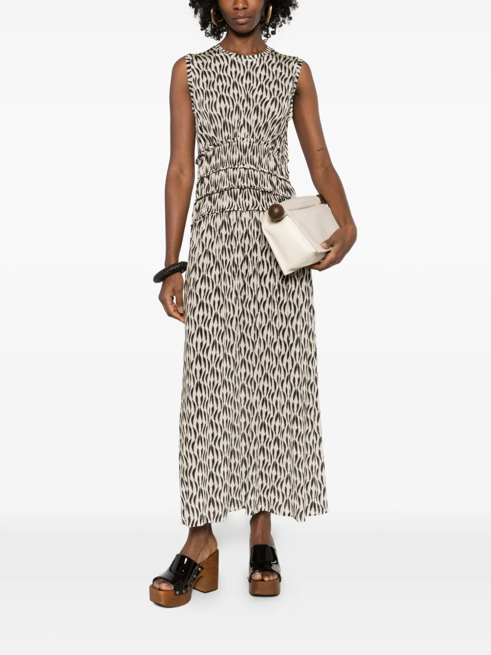 Ulla Johnson Kamaria shirred printed maxi dress - Beige