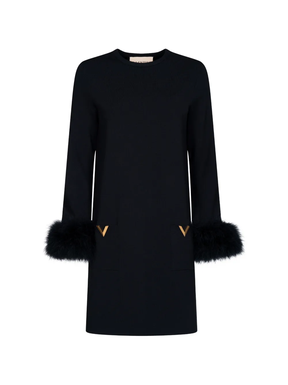 Valentino Garavani VLogo feather-trim mini dress - Schwarz