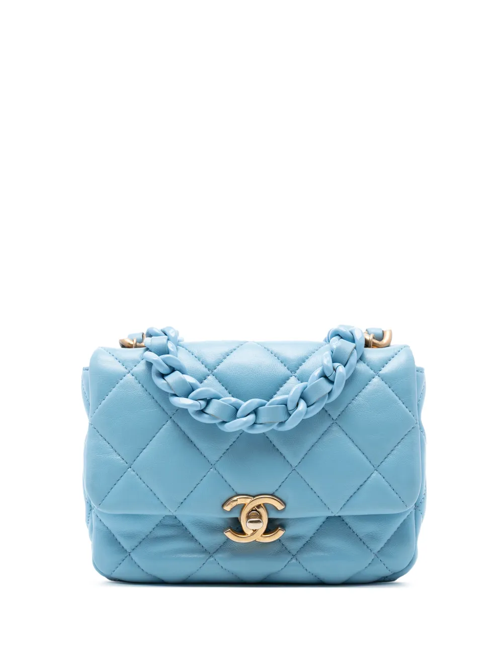 CHANEL Pre-Owned Borsa a tracolla Flap mini in pelle di agnello trapuntata con catena dalla finitura laccata 2021-2025 - Blu