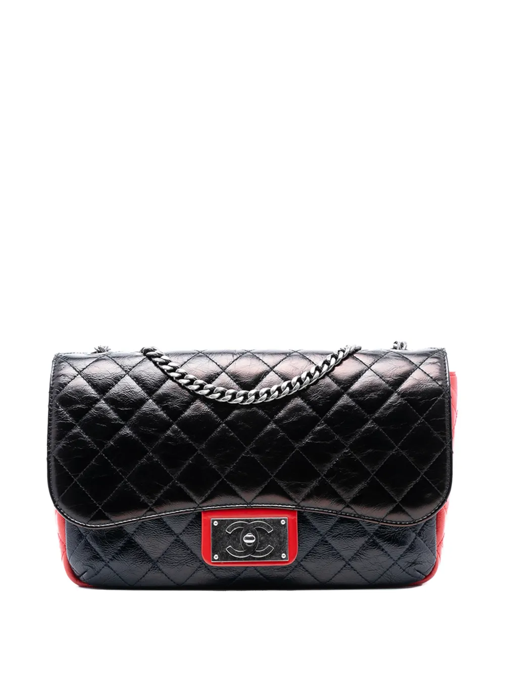 CHANEL Pre-Owned Borsa a tracolla CC grande in pelle di vitello trapuntata lucida con battente 2015-2016 - Nero