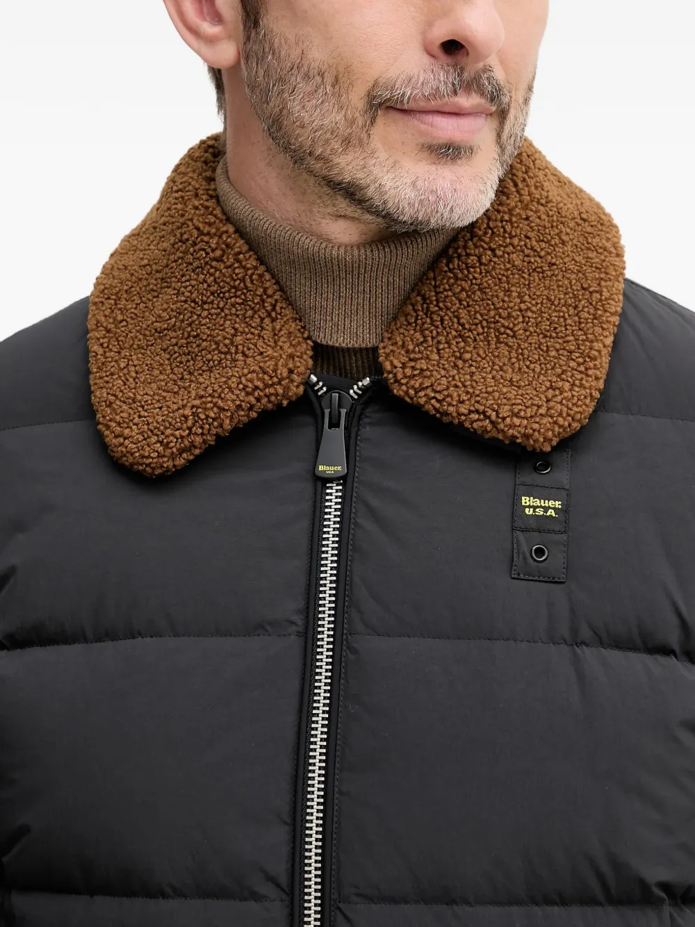 Blauer Reynold gewatteerd jack met teddykraag Zwart