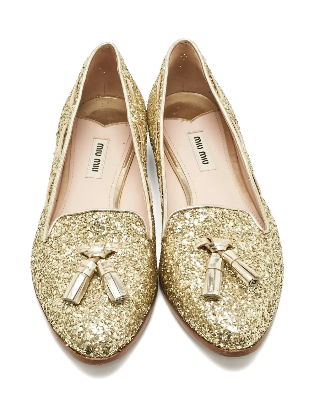 Miu Miu Pre-Owned glitter tassel smoking slippers - Goud