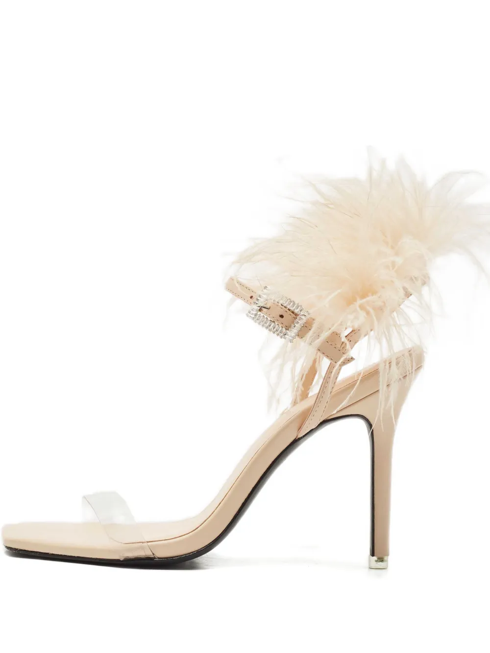 BLACK SUEDE STUDIO x Caroline Stanbury feather-trim sandals - Nude