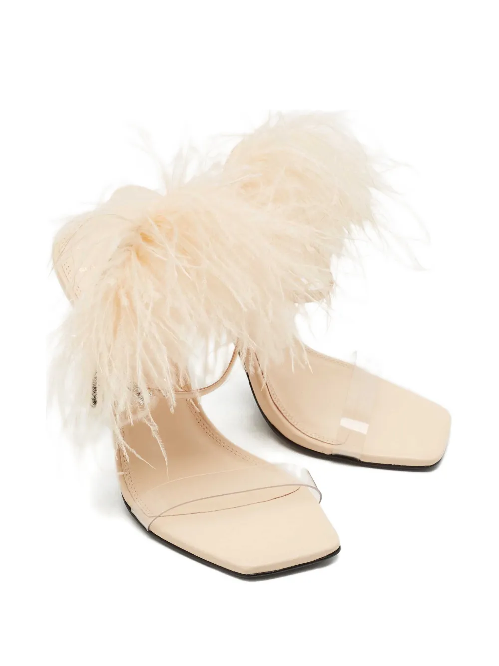 BLACK SUEDE STUDIO x Caroline Stanbury feather-trim sandals - Beige