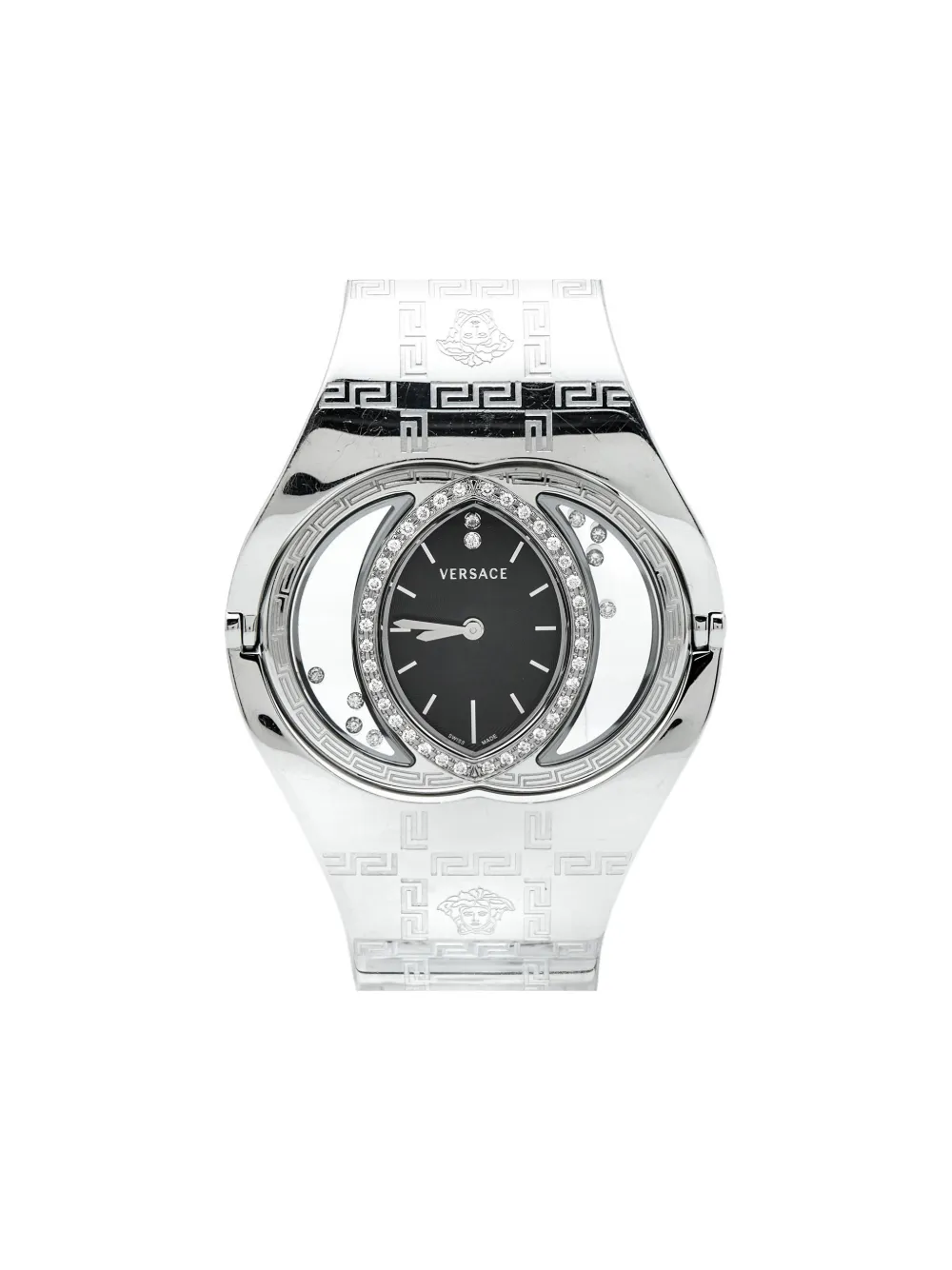 Pre-owned Versace Eclissi 83q 不锈钢钻石39毫米腕表 In Black