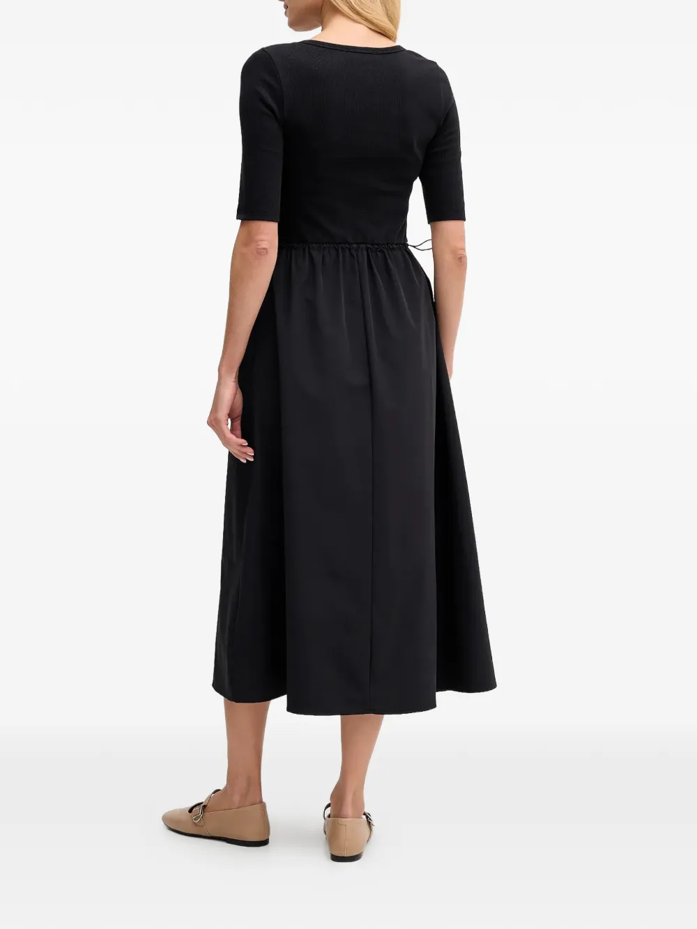  Dkny Drawstring Panelled Midi Dress - Black 