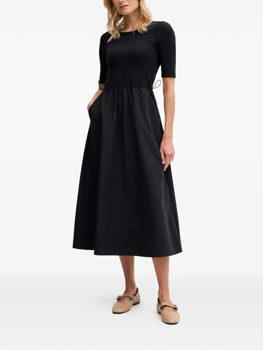 DKNY drawstring panelled midi dress - Zwart