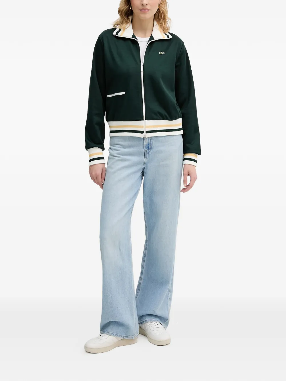  Lacoste Zip Striped Sweater - Green 