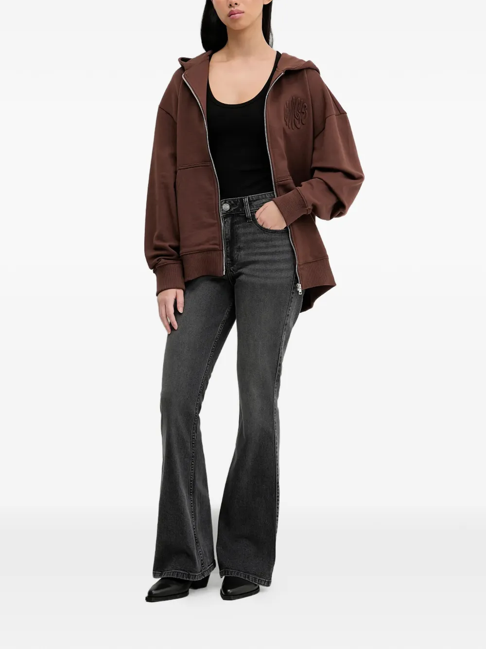 HUGO embossed zip-up hoodie - Bruin