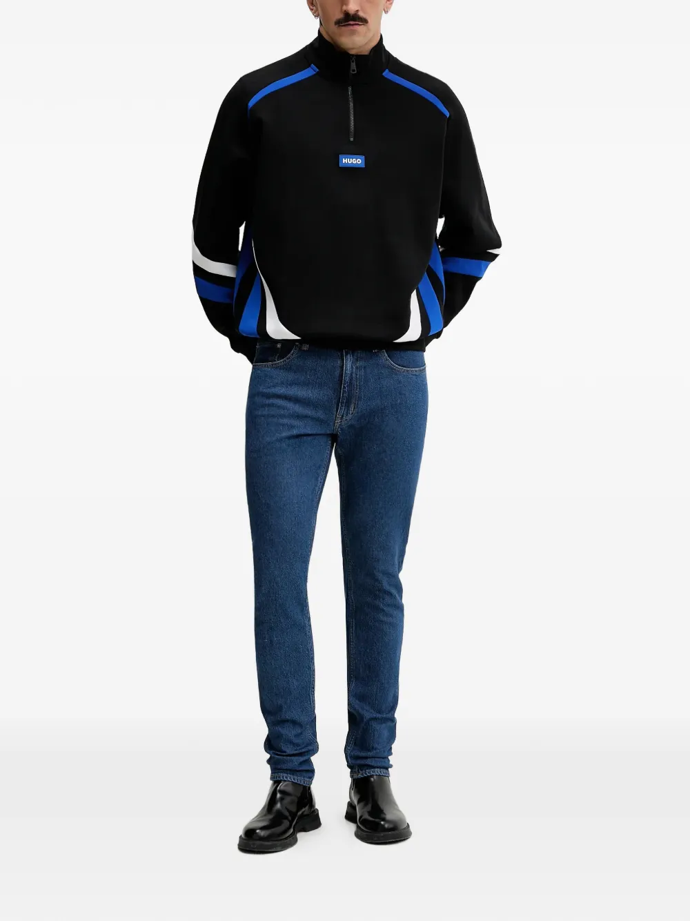 HUGO half-zip logo-patch sweatshirt - Zwart