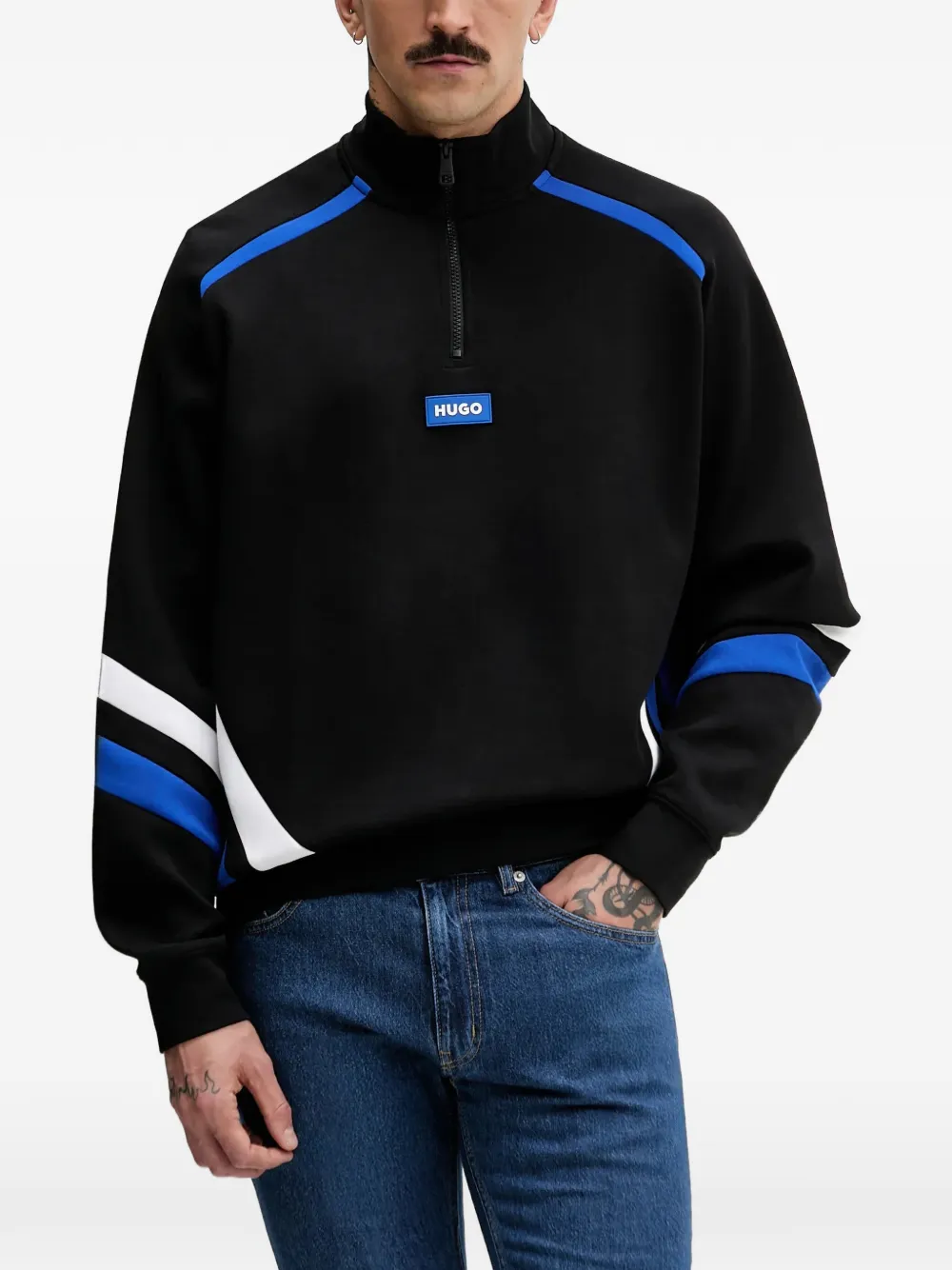 HUGO half-zip logo-patch sweatshirt - Nero