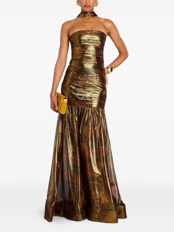 metallic choker dress SHEIN Raffina Women's Elegant Sexy Halter Metallic Choker Neck Slim Fit Dress, Suitable For Outings, Dates, Parties, Spring/Summer