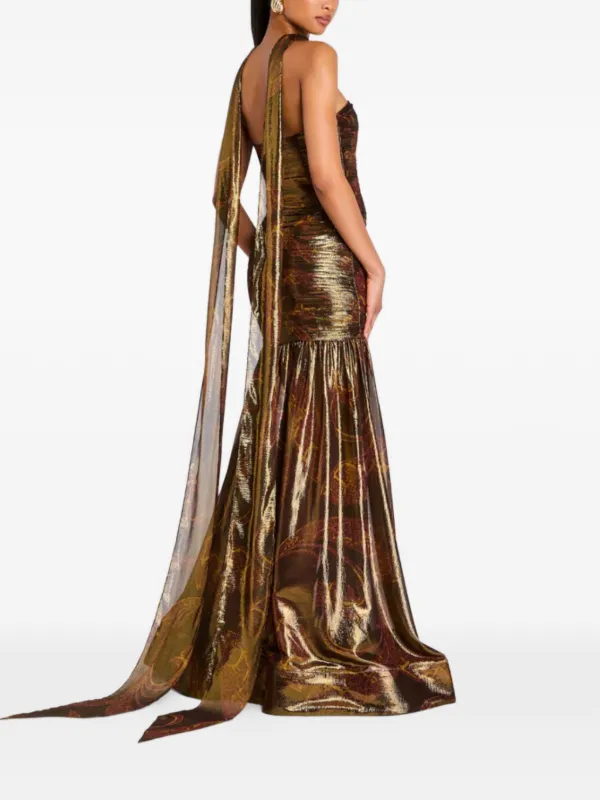 Retrofete Metallic Strapless Gown With Choker - Gold