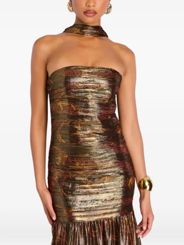 Retrofete Metallic Strapless Gown With Choker - Gold Retrofete Metallic Strapless Gown With Choker - Gold