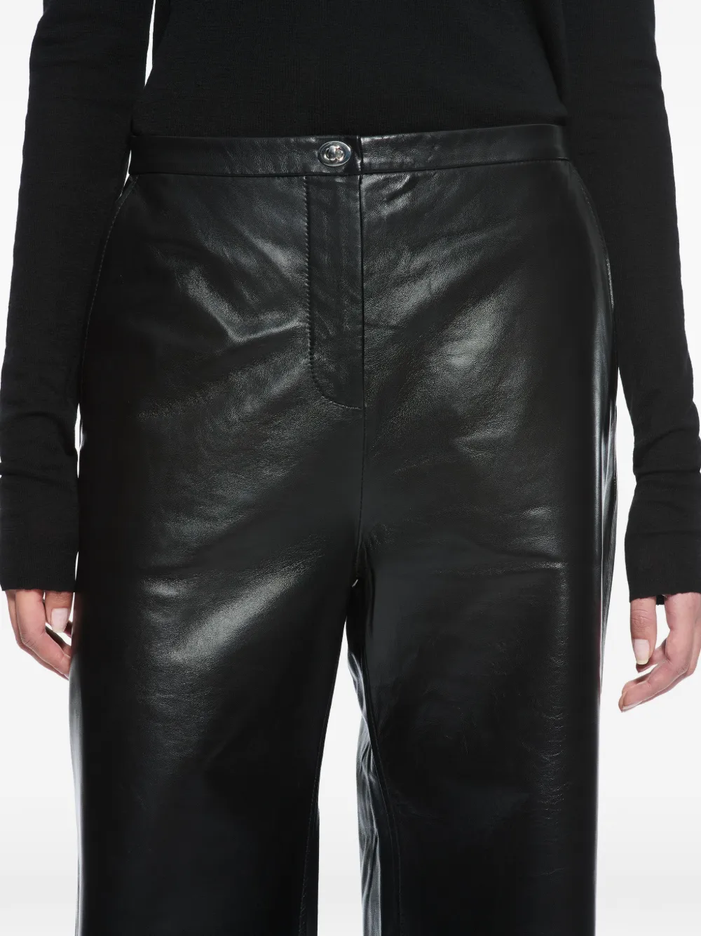 STAND STUDIO Rowena leren broek met knopen Zwart