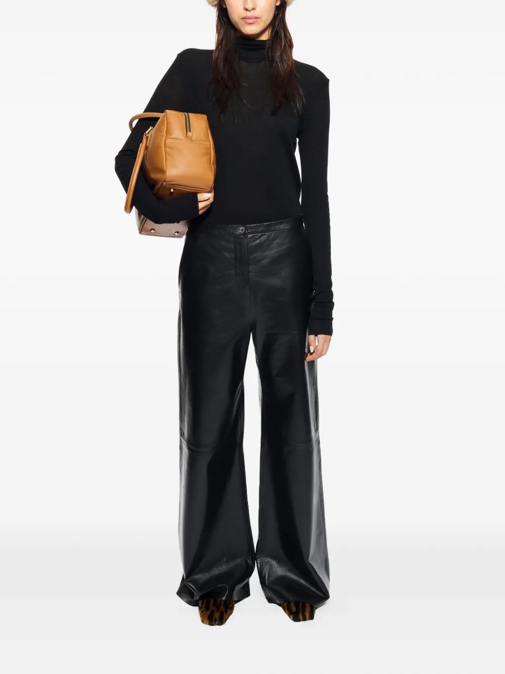 STAND STUDIO Rowena leren broek met knopen Zwart