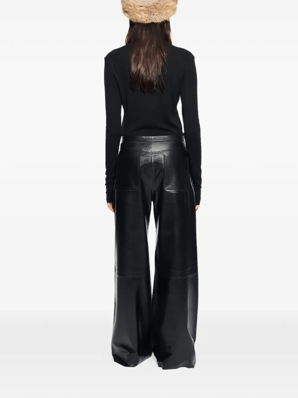 STAND STUDIO Rowena leren broek met knopen Zwart