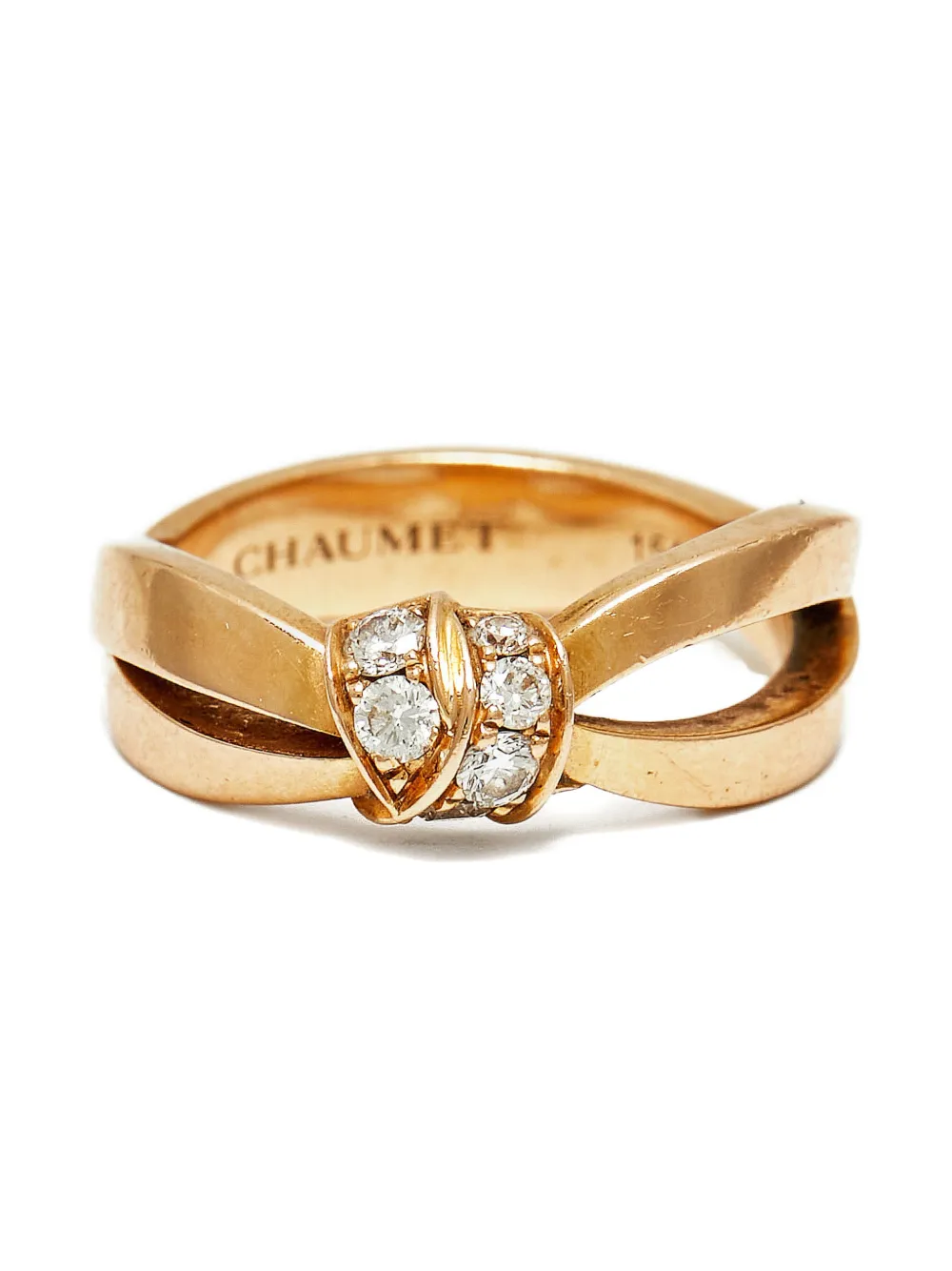 Pre-owned Boucheron Liens Séduction Intertwined-motif Diamond Ring In Gold