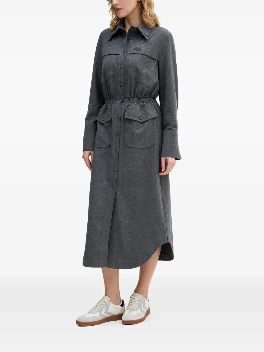  Lacoste Button Front Pocket Midi Dress - Grey 