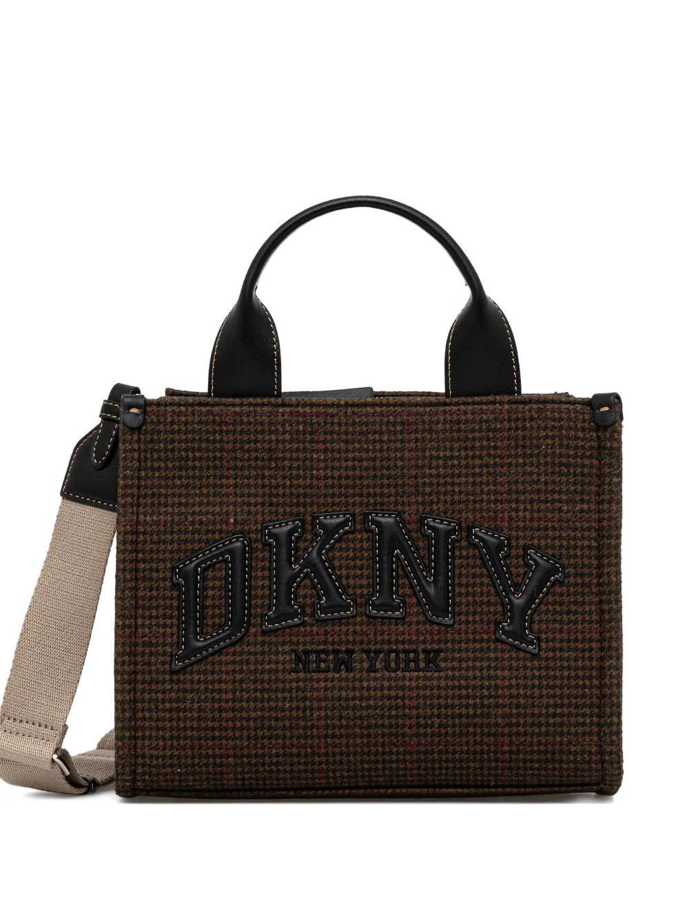 DKNY check-appliqué tote bag - Marrone