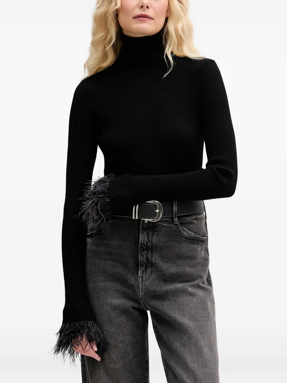 Aniye By Plum feather-trim turtleneck sweater - Schwarz