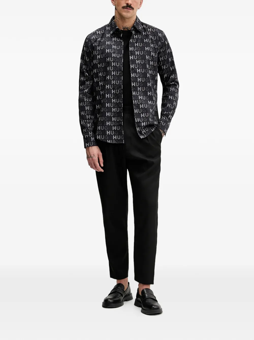HUGO logo-print shirt - Zwart