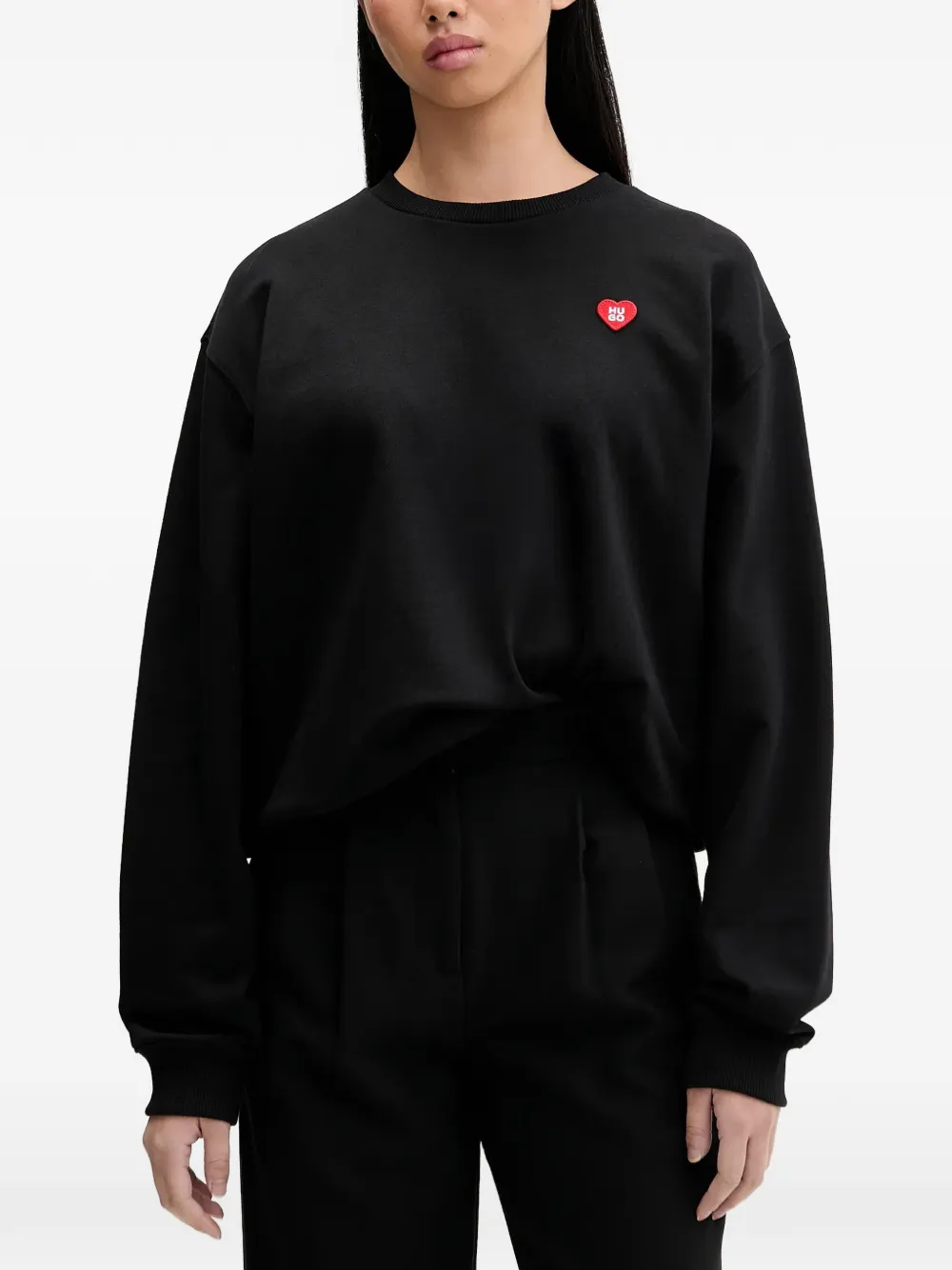 HUGO heart-patch crew-neck sweatshirt - Nero