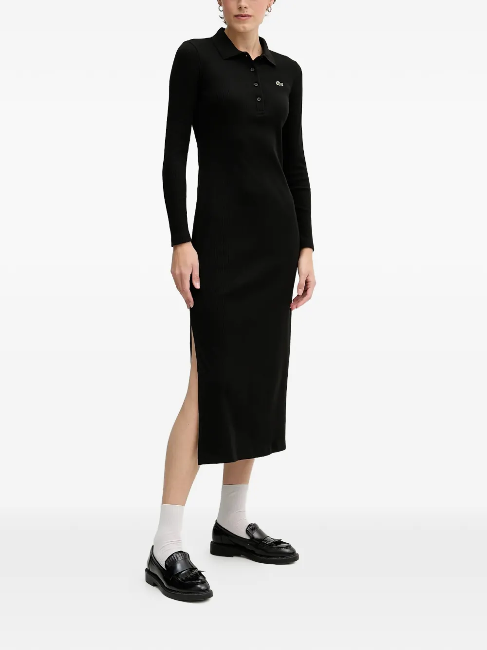 Lacoste long-sleeves ribbed midi dress - Nero