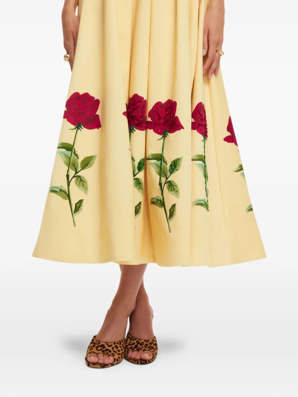 Leo Lin Strapless jurk met roosprint Geel