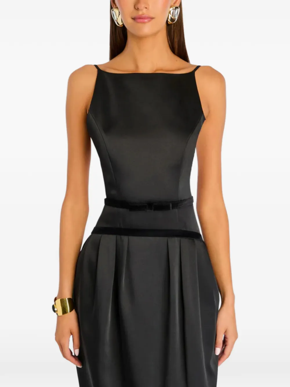 Retrofete square neck velvet waist dress - Nero