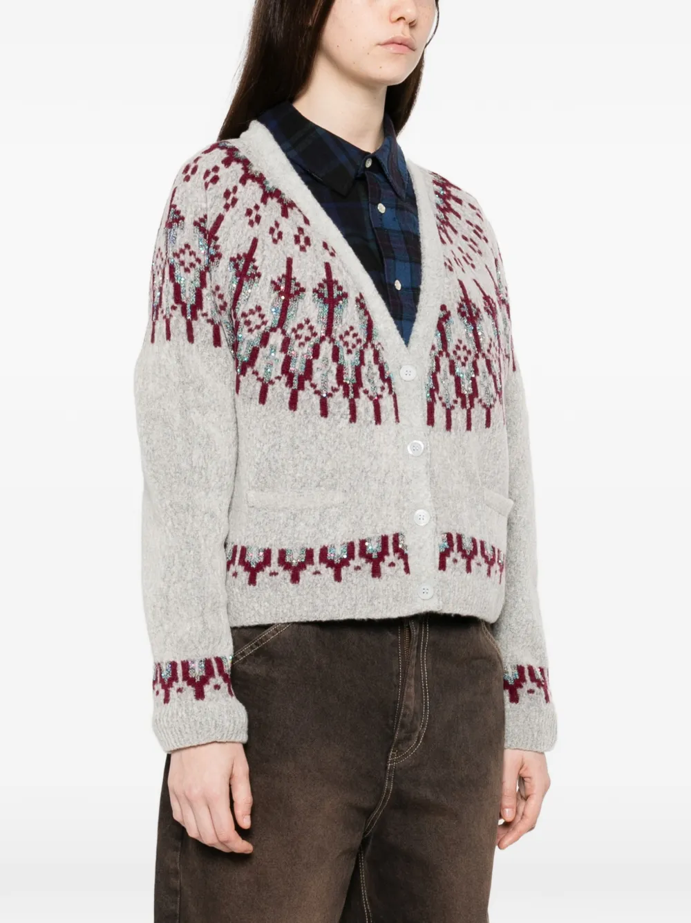  Loewe Fair Isle-pattern Patch-pocket Cardigan - Grey 