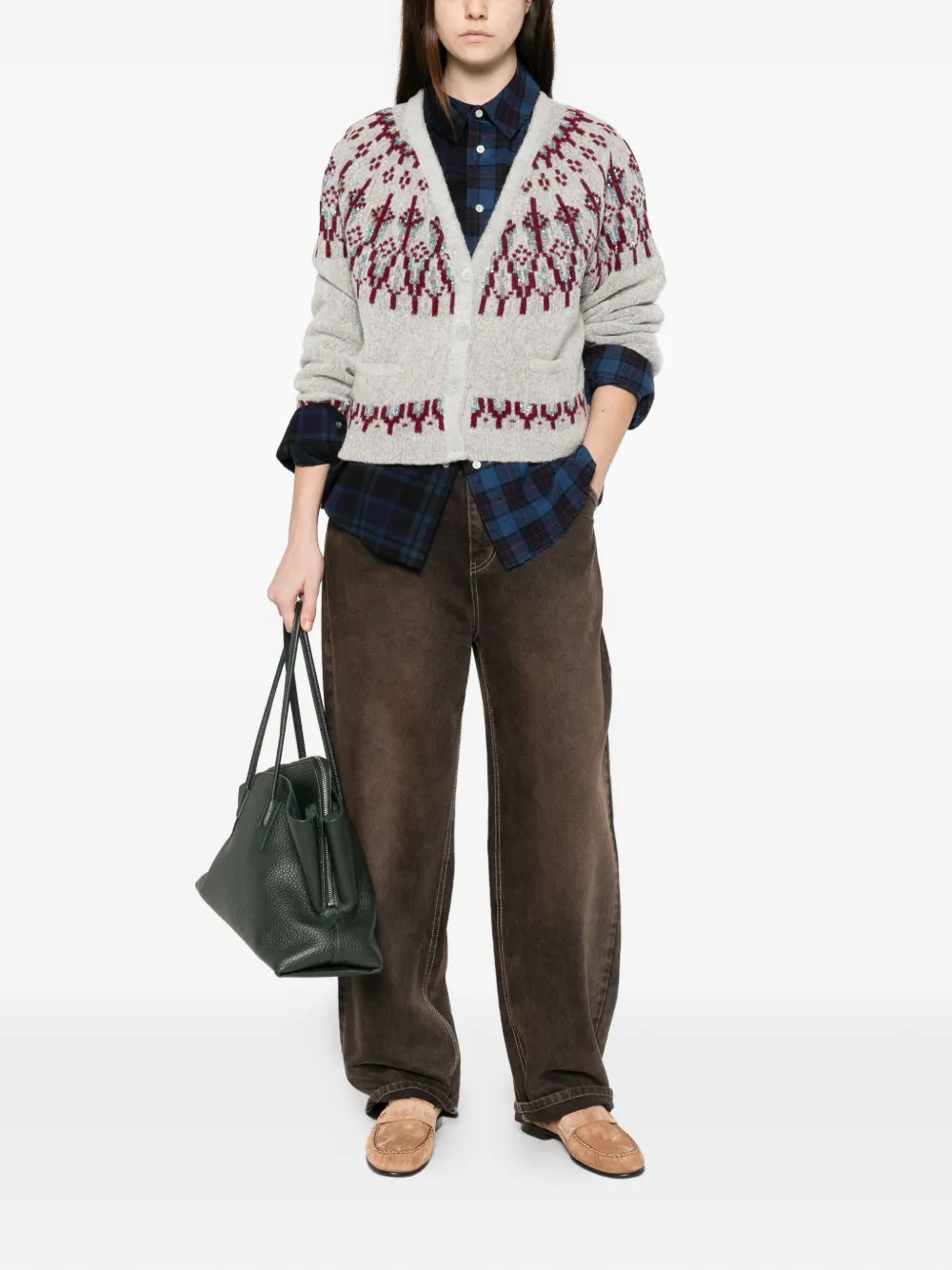  Loewe Fair Isle-pattern Patch-pocket Cardigan - Grey 