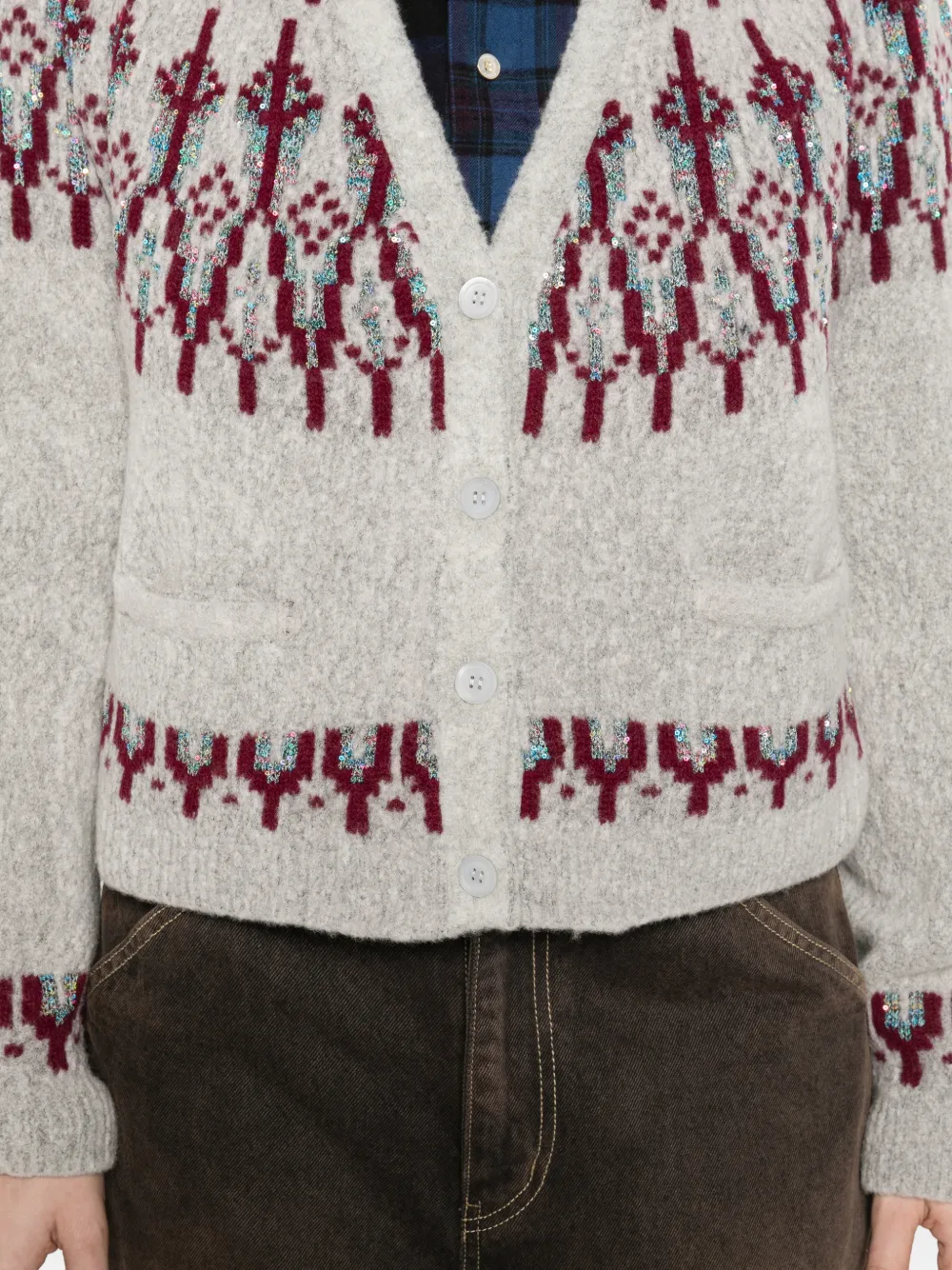 fair isle-pattern patch-pocket cardigan