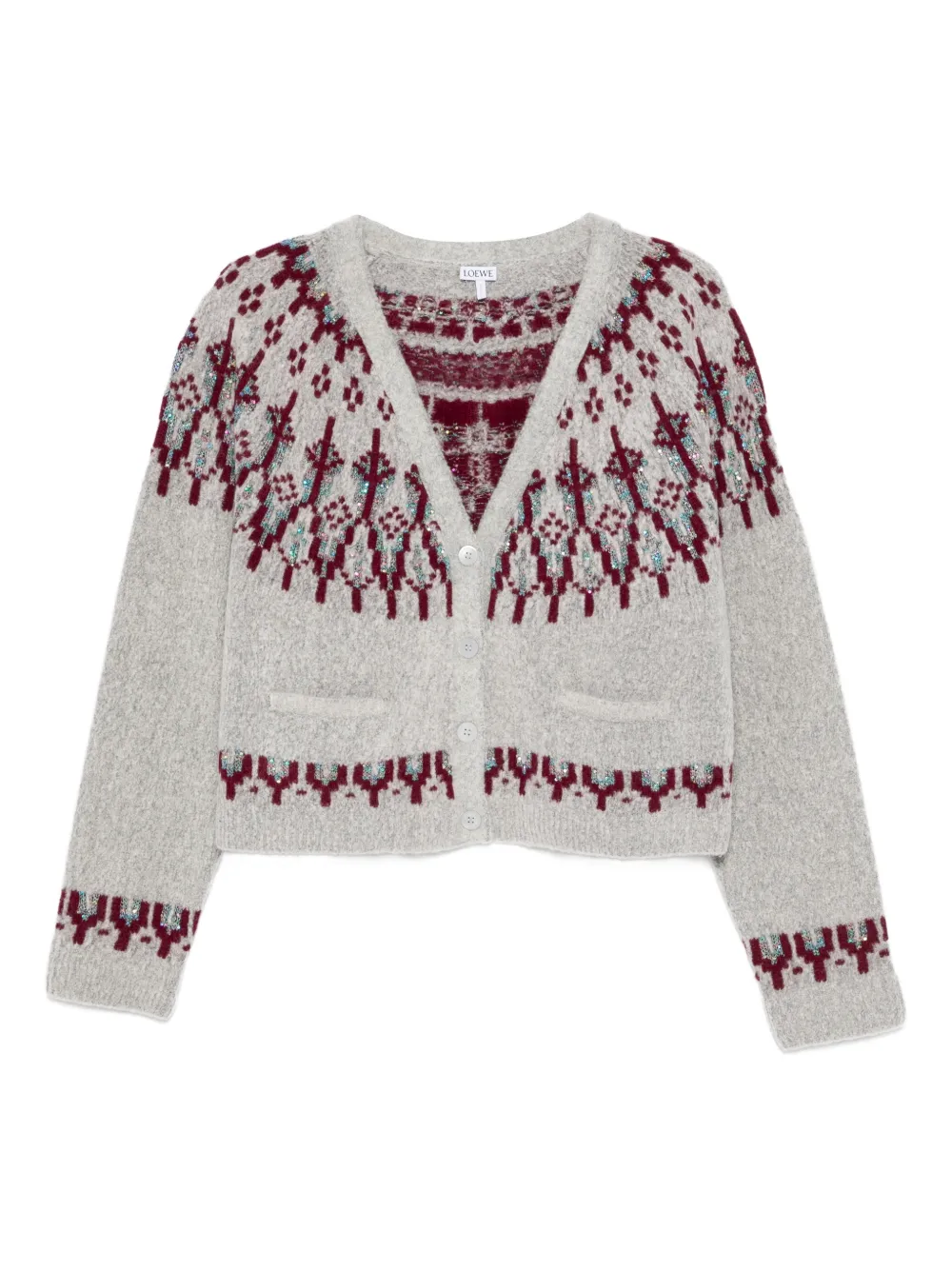 LOEWE fair isle-pattern patch-pocket cardigan - Grigio