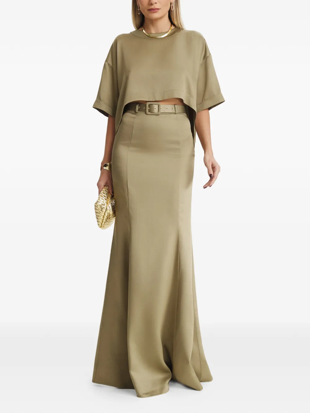 IL VOLO Anais belted maxi skirt - Groen