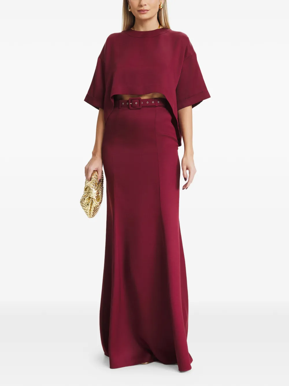 IL VOLO Anais belted-waist skirt - Rood